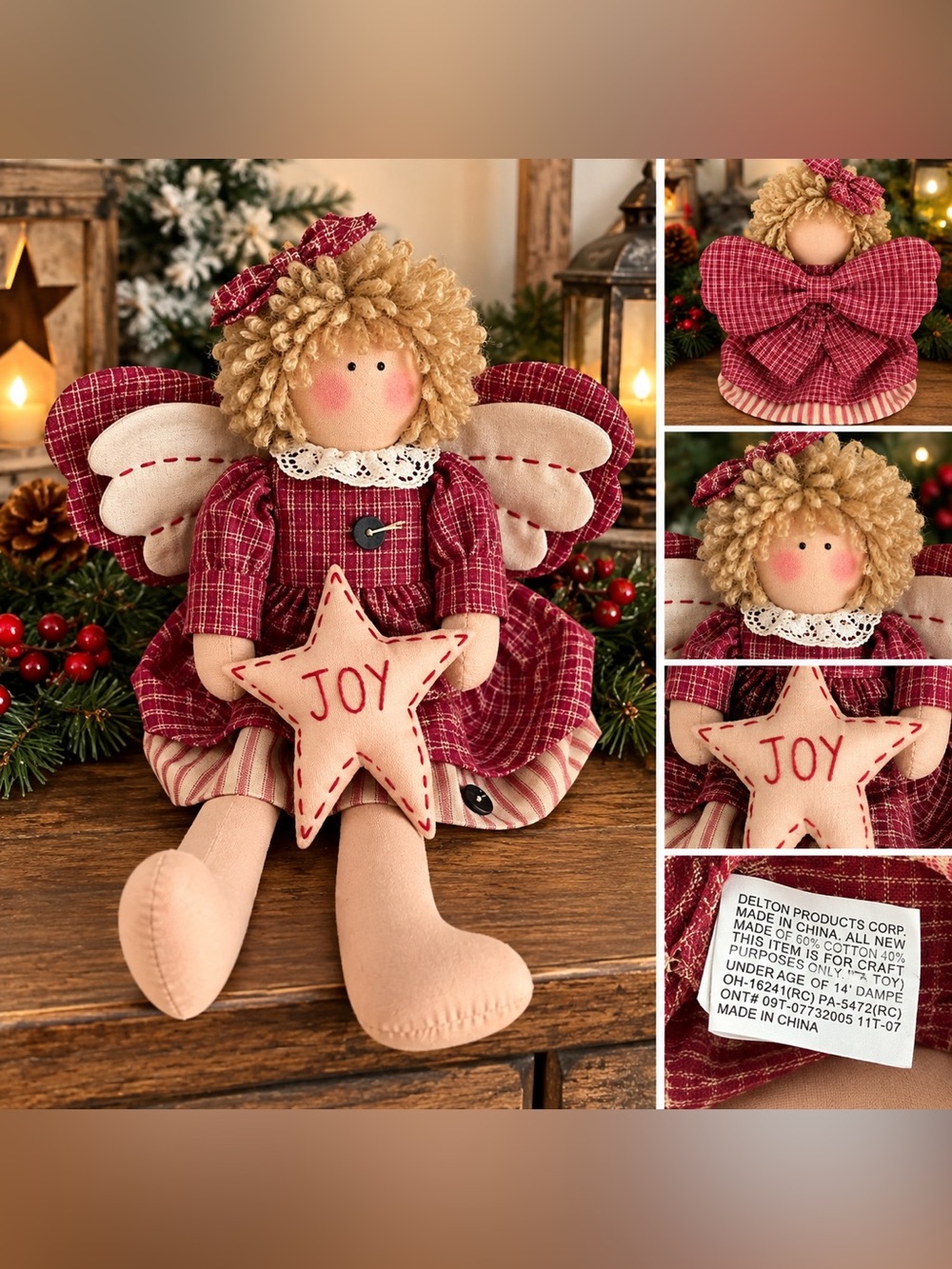 Vintage Delton Shelf Sitting Christmas Angel Doll JOY Star